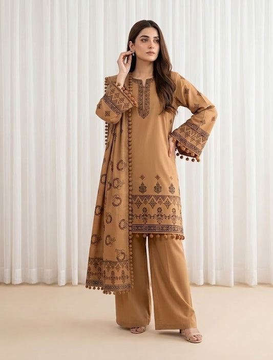 Earth Mocha – 3 Piece Unstitched Suit