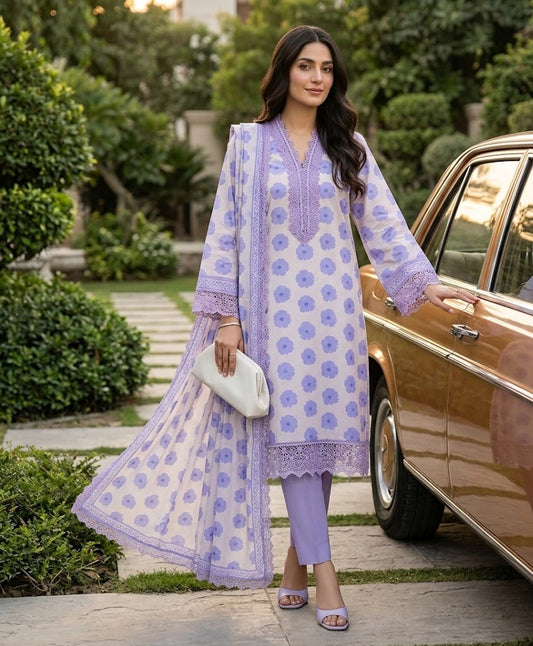 Lavender Bloom – 3 Piece Unstitched Suit